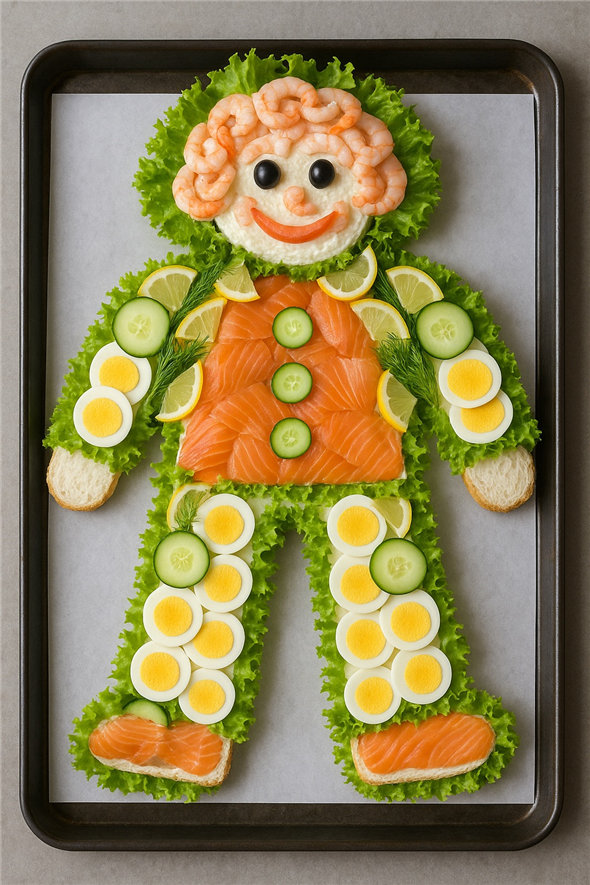 Pålægskagemand med fisk